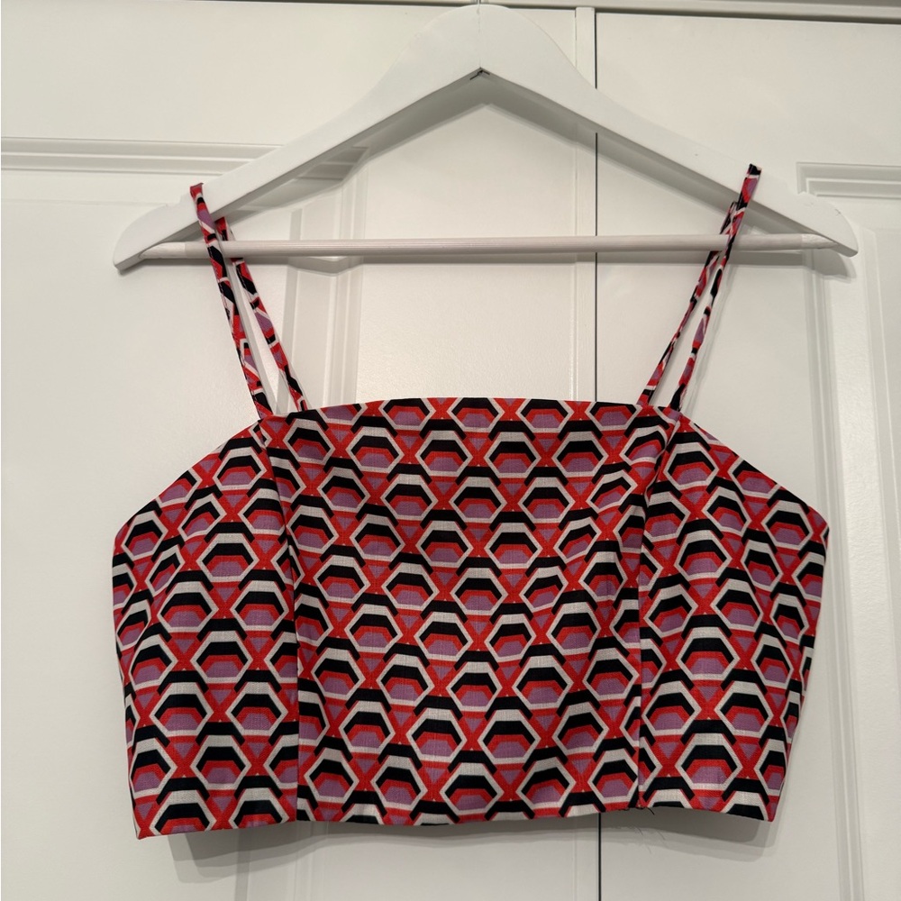 NEW Cider Geometric Hexagon Print Crop Cami in Red, Black and Pink